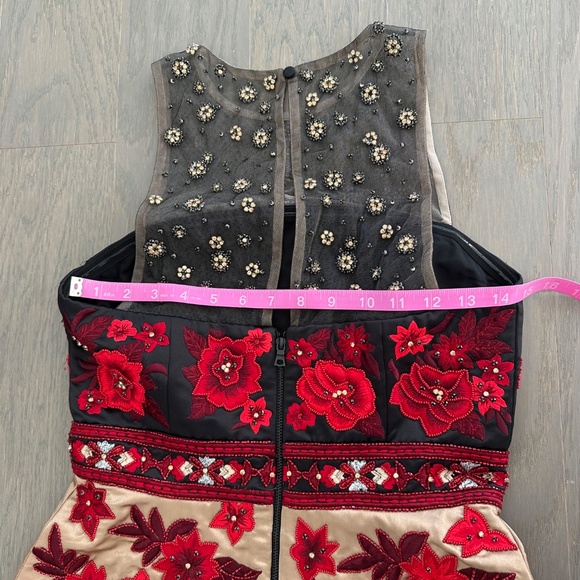 Alicia + Olivia Sarai Embellished Floral High Low Gown Red Black Beaded - Size 2 - Picture 11 of 12